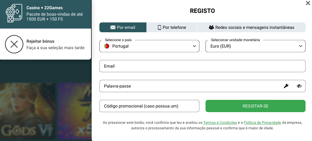 Registo no 22Casino 22Casino registo