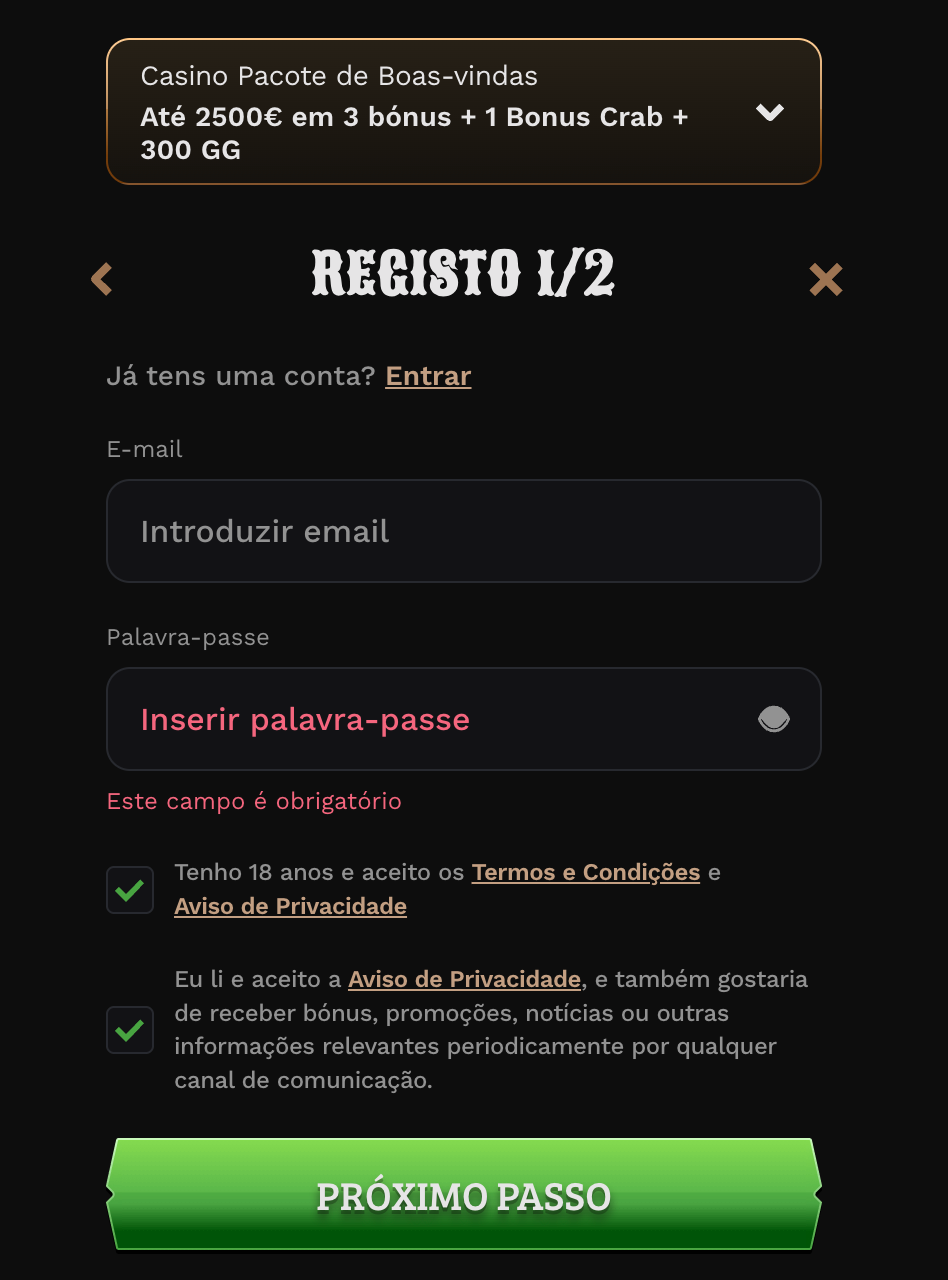 Registo no Wildsino Casino Wildsino Casino registo