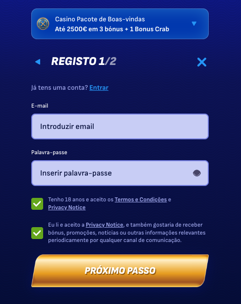 Registo no Wonaco Casino Wonaco Casino registo